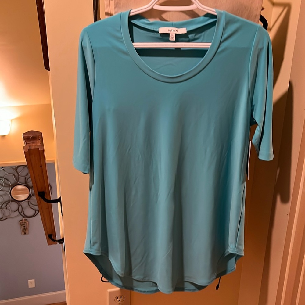 Sympli Round About Tee Elbow Sleeve Size 10 NWT Aqua